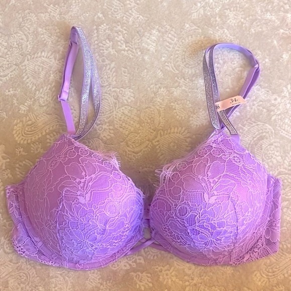 Brand New Victoria’s Secret Bombshell Plunge Lace Double Shine Strap Purple Bra - Picture 16 of 16